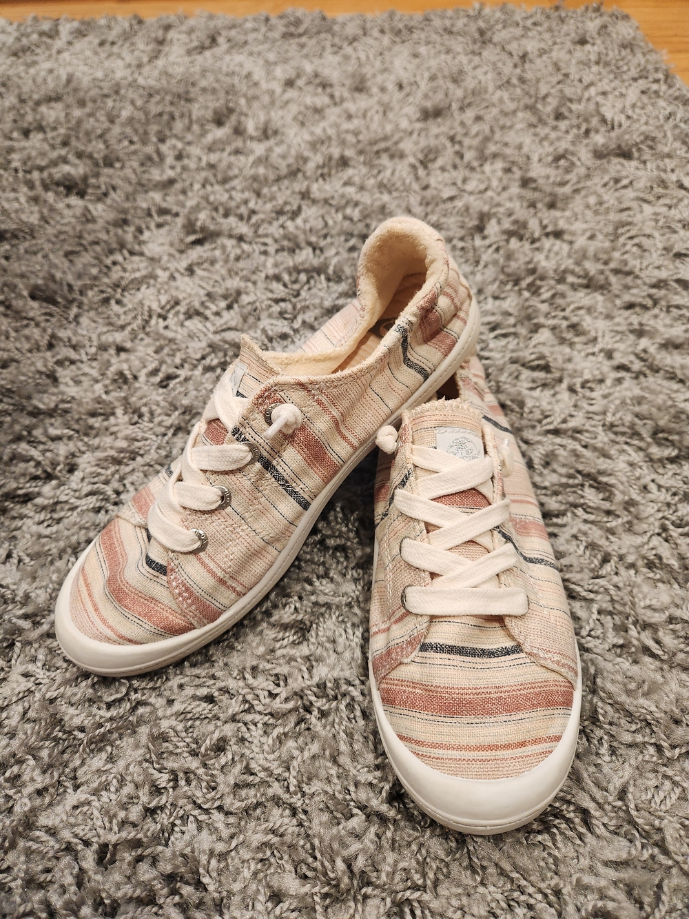Roxy Women's Striped Canvas Sneakers in Blush and Cream
